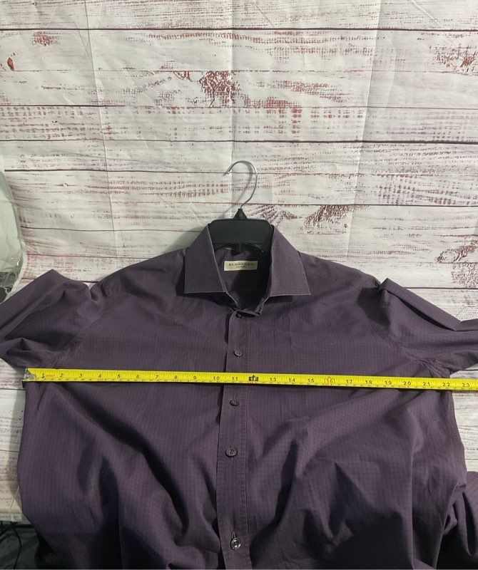 Burberry Men's Long Sleeve Button Dress Shirt Dark Purple Plaid Size 16-41
