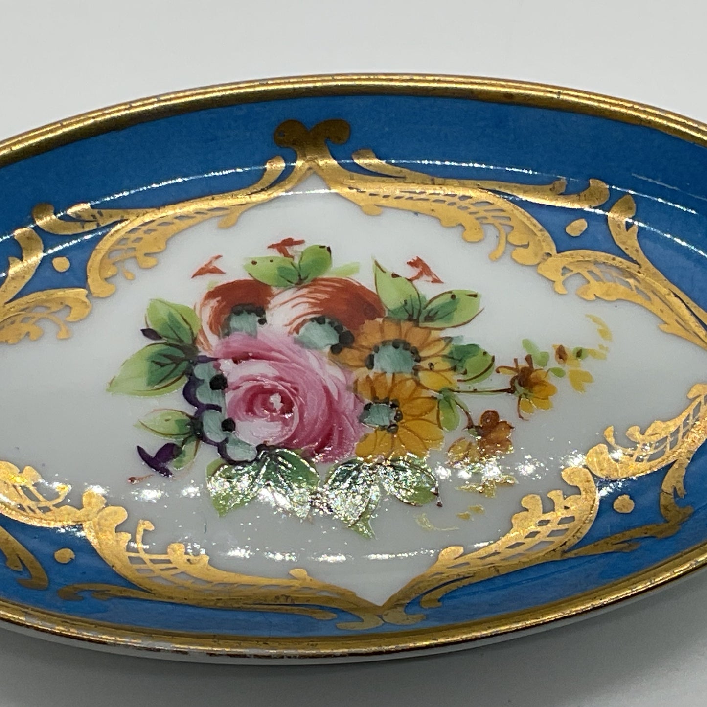 VTG./ANTIQUE LE TELLEC Gilded Floral Handpainted Porcelain Trinket Bowl- 4.75"