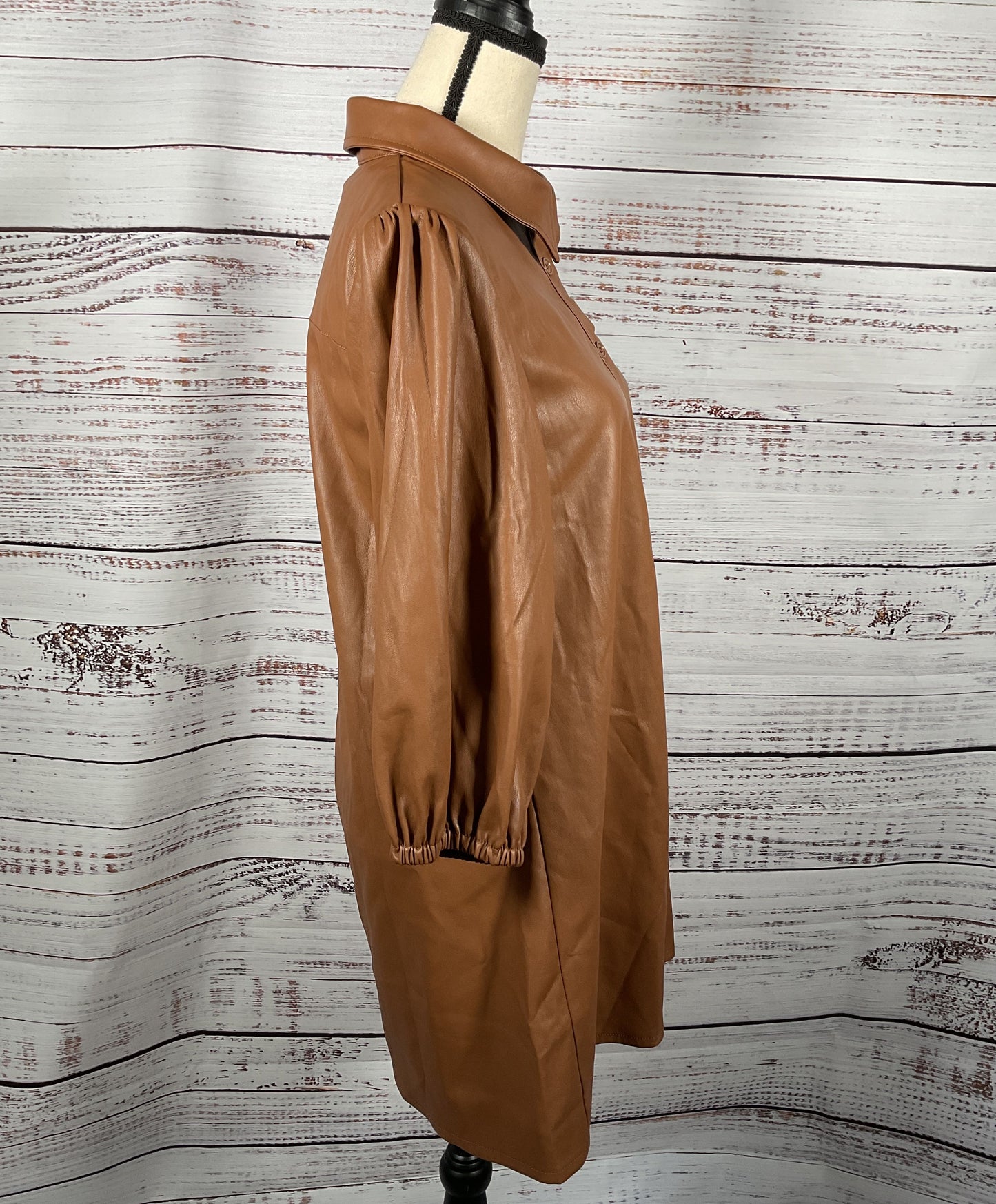 Dolce Cabo Faux Leather Dress Puff Sleeves Brown M