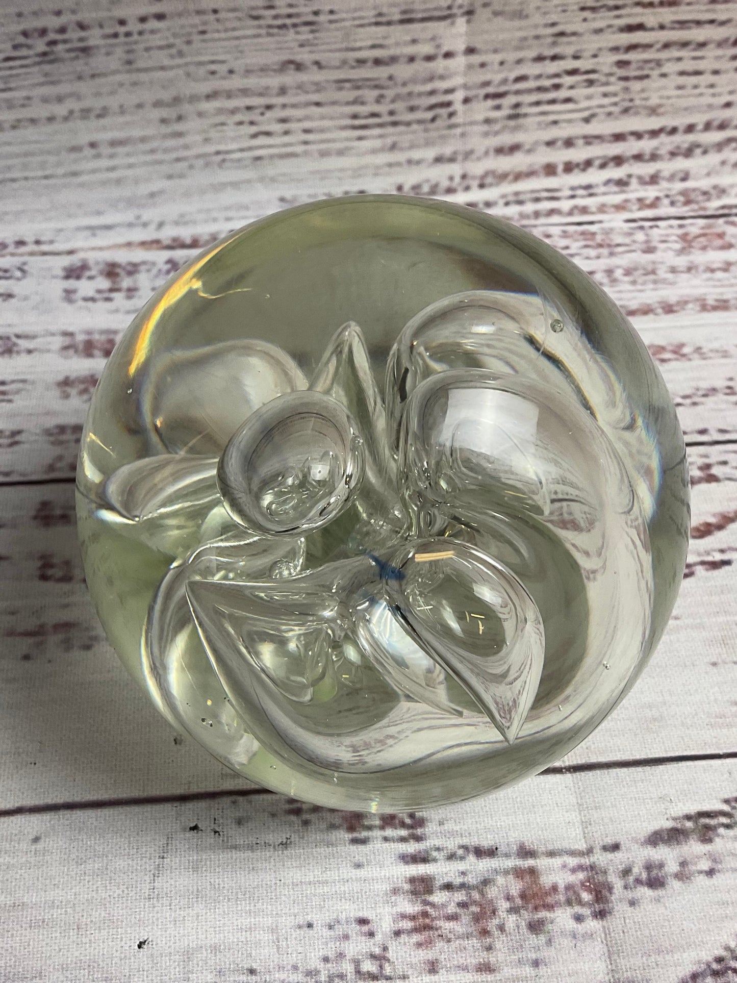 Karg Signed Clear Glass Bubbles Paperweight