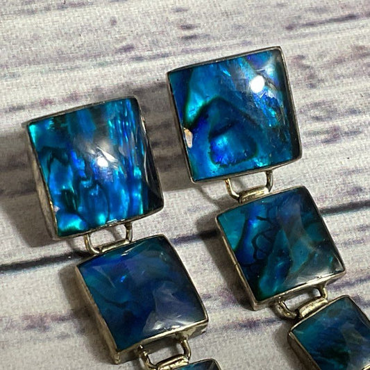 Sterling Silver & Resin Dangle Linked 1.5" Earrings- 6.89g