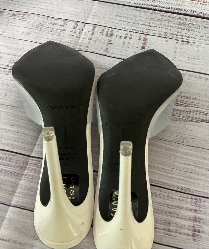 Women's Black Suede Studio Ivory Mules w/clear strap Size 6.5 US 6 Retail $348