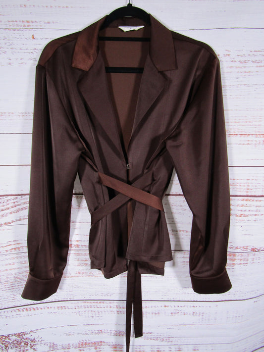 Commense Women's Brown Long Sleeve Open Tied Blouse Size M