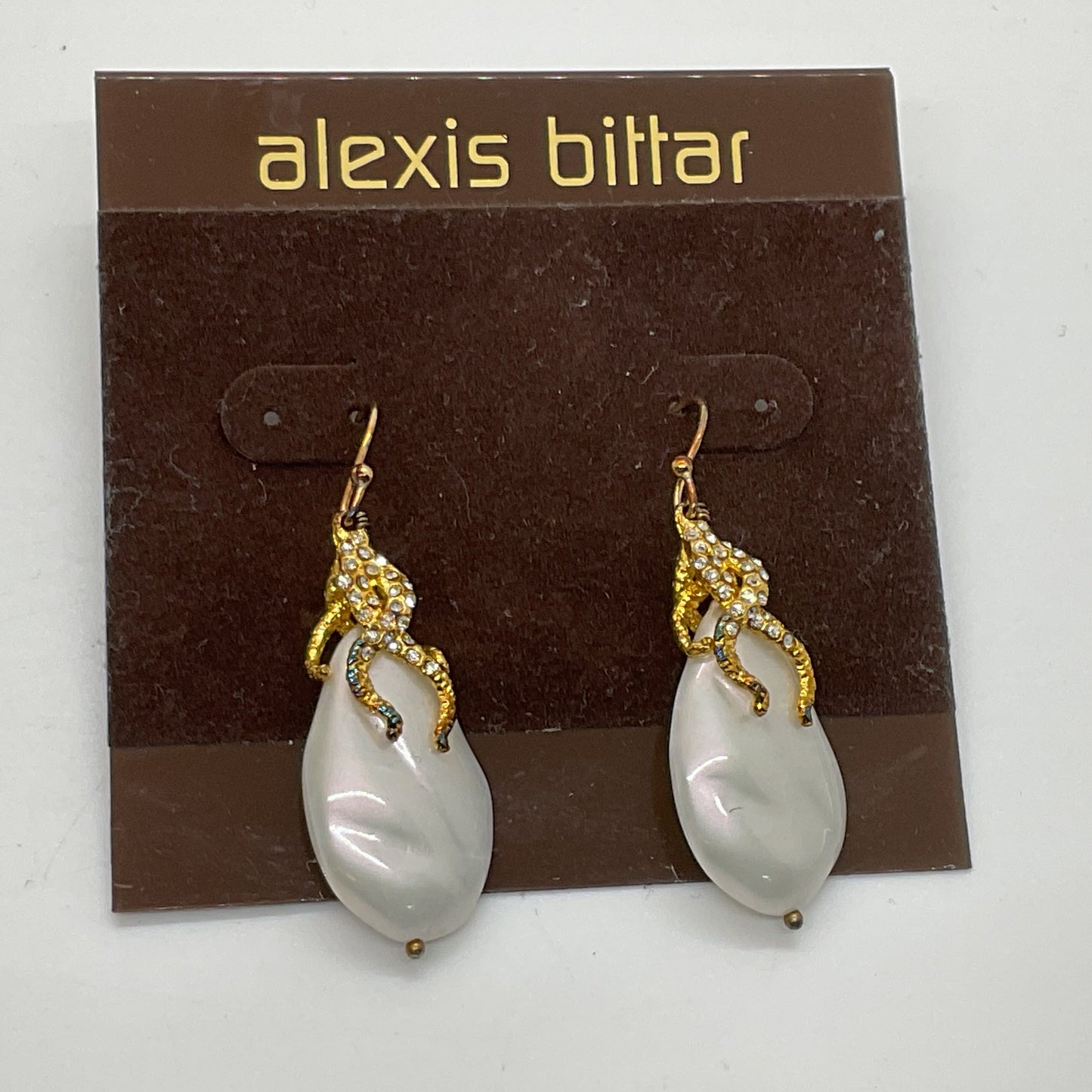 ALEXIS BITTAR Gold Tone Faux Pearl & Rhinestone 2" Dangle Earrings