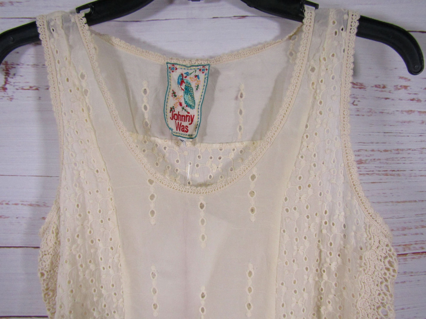 Johnny Was Saige Women's Beige Embroidered Eyelet Tank Top Size XS