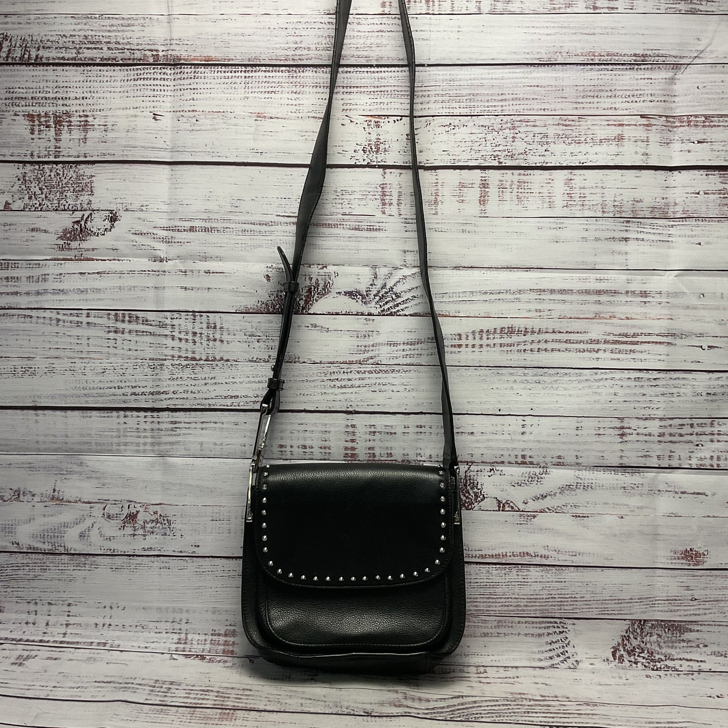 Sam Edelman Renee Black Studded Leather Crossbody Saddle Bag Purse Missing Screw
