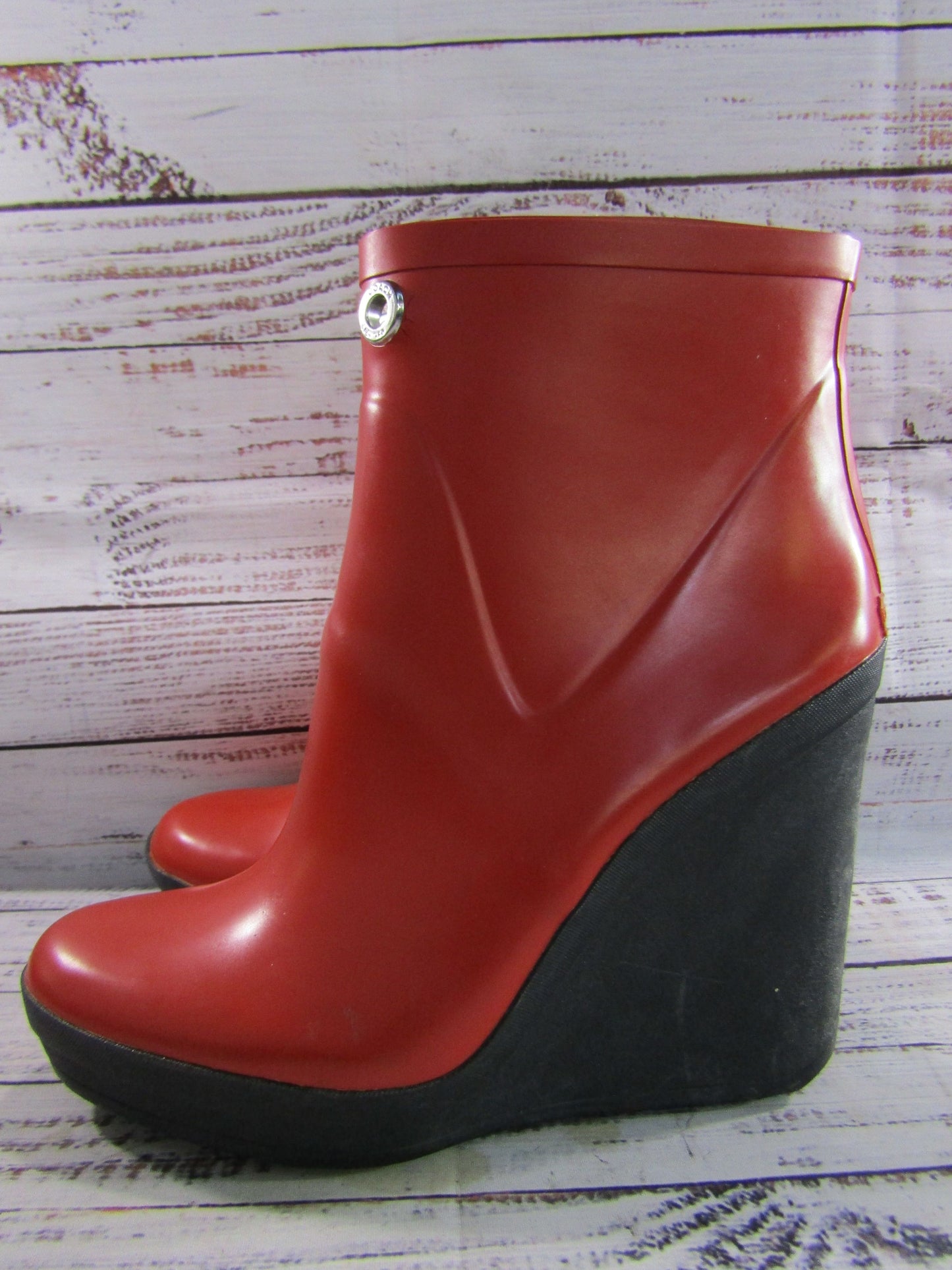 Coach Bina Women's Red Rubber Wedge Platform Rain Boots Size 9