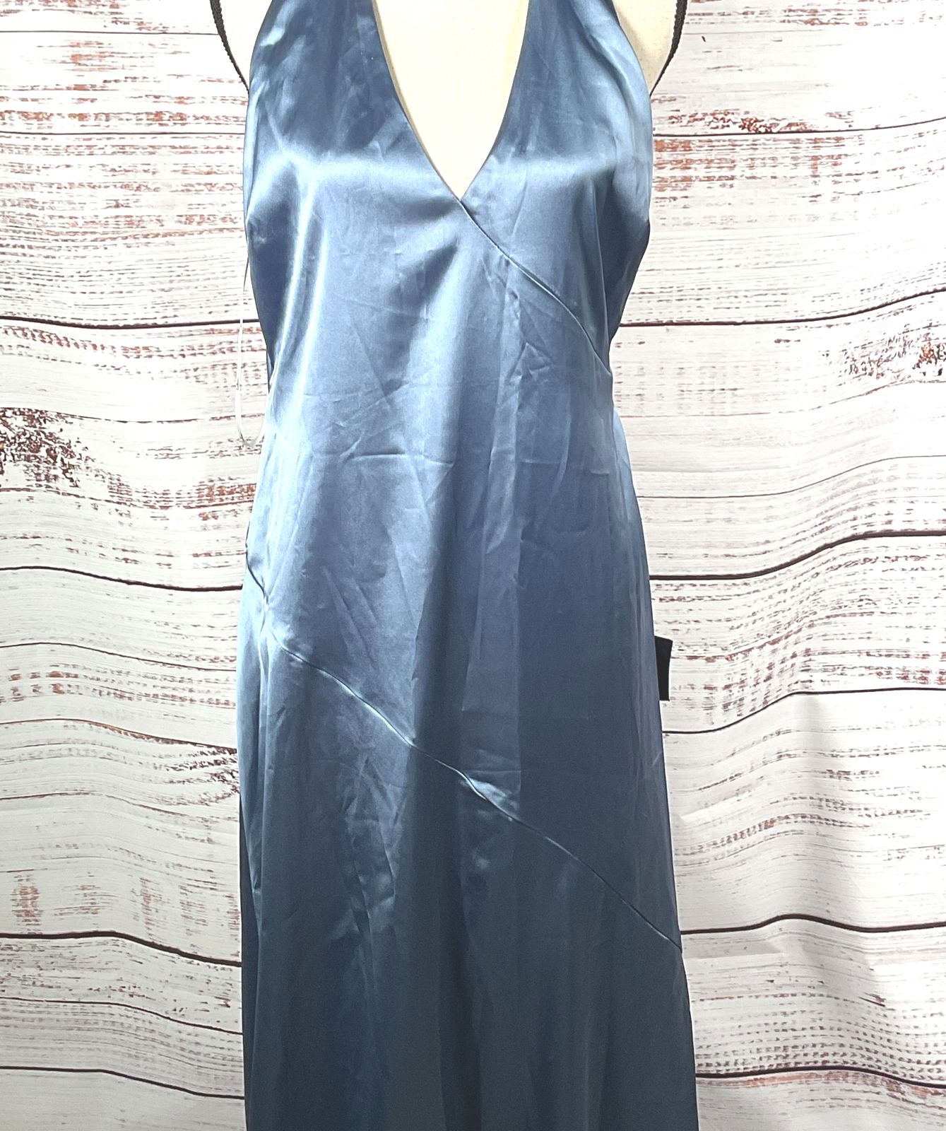Lulus Purely Elegant Satin Twist-Back Maxi Dress Slate Blue XL
