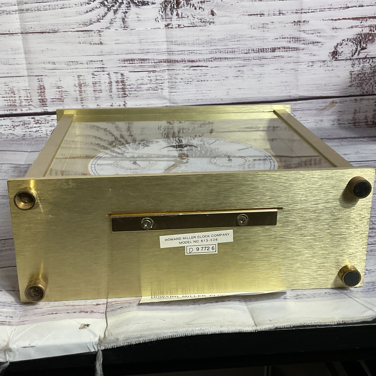 HOWARD MILLER 613-526 Brushed Brass Calenday Month, Date, Date Desk Mantel Clock