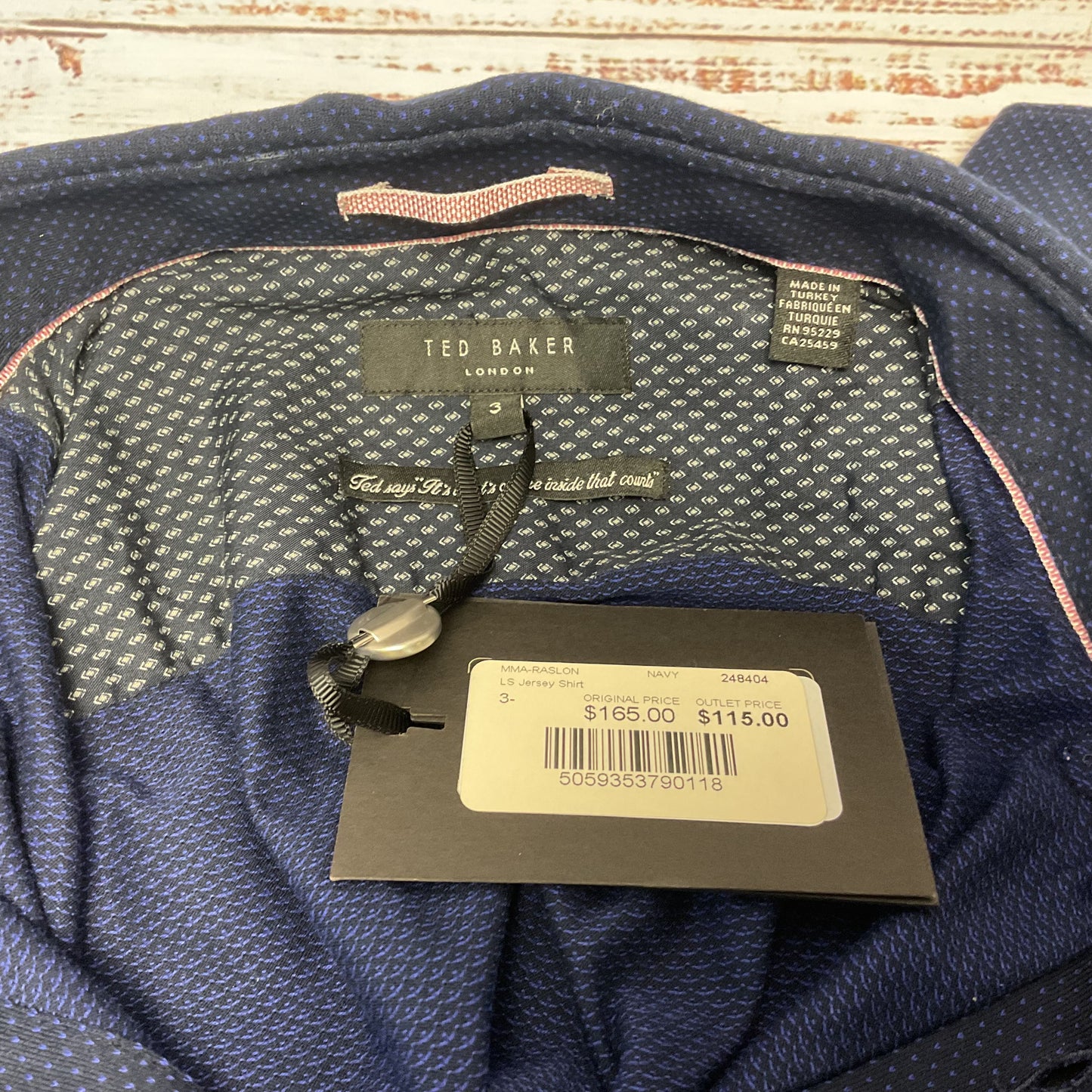 Ted Baker Navy Blue LS Jersey Long Sleeve Button Down Shirt - Size 3