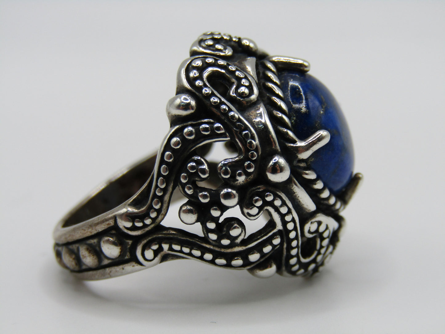 Carolyn Pollack Relios Ornate Sterling Silver Lapis Lazuli Cabochon Ring Sz 9.5