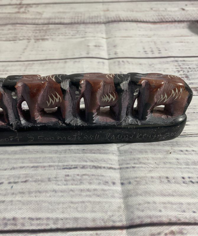 Figurine Row Of Seven Elephants Hand Carved Soapstone Carving Vintage African