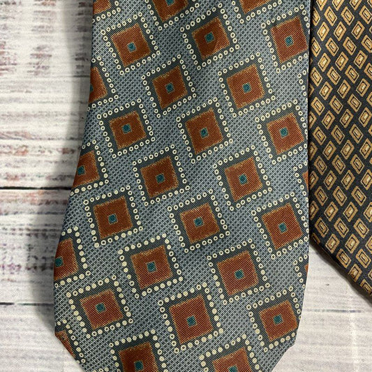 Lot of 3 VTG Giorgio Armani Blue and Bronze Geometric Patterned Silk Ties 58 in.