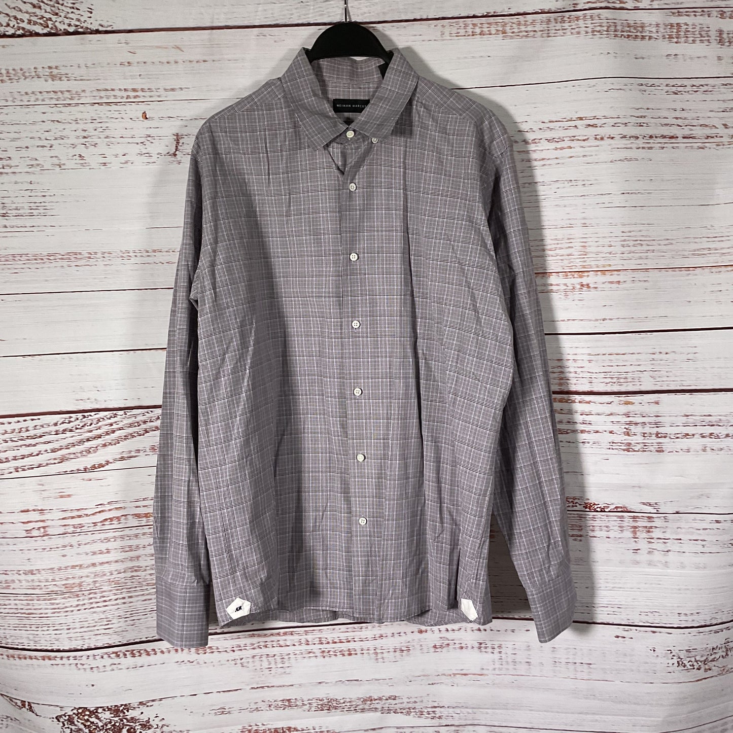 Neiman Marcus Lavender Purple Black Plaid Button Down Dress Shirt - Size L