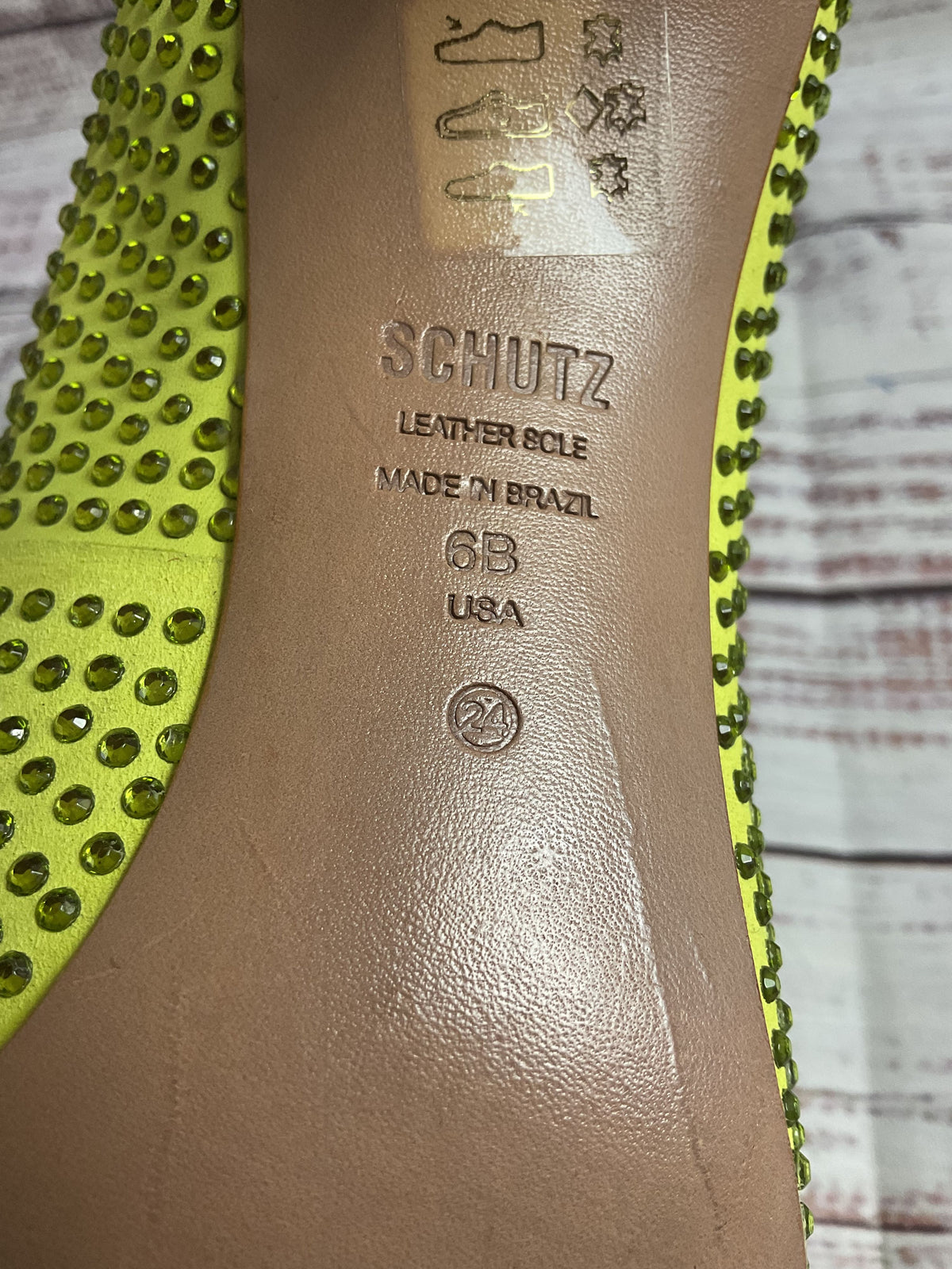 Schutz Wild Lime Pump Rhinestone Heel Women 6B