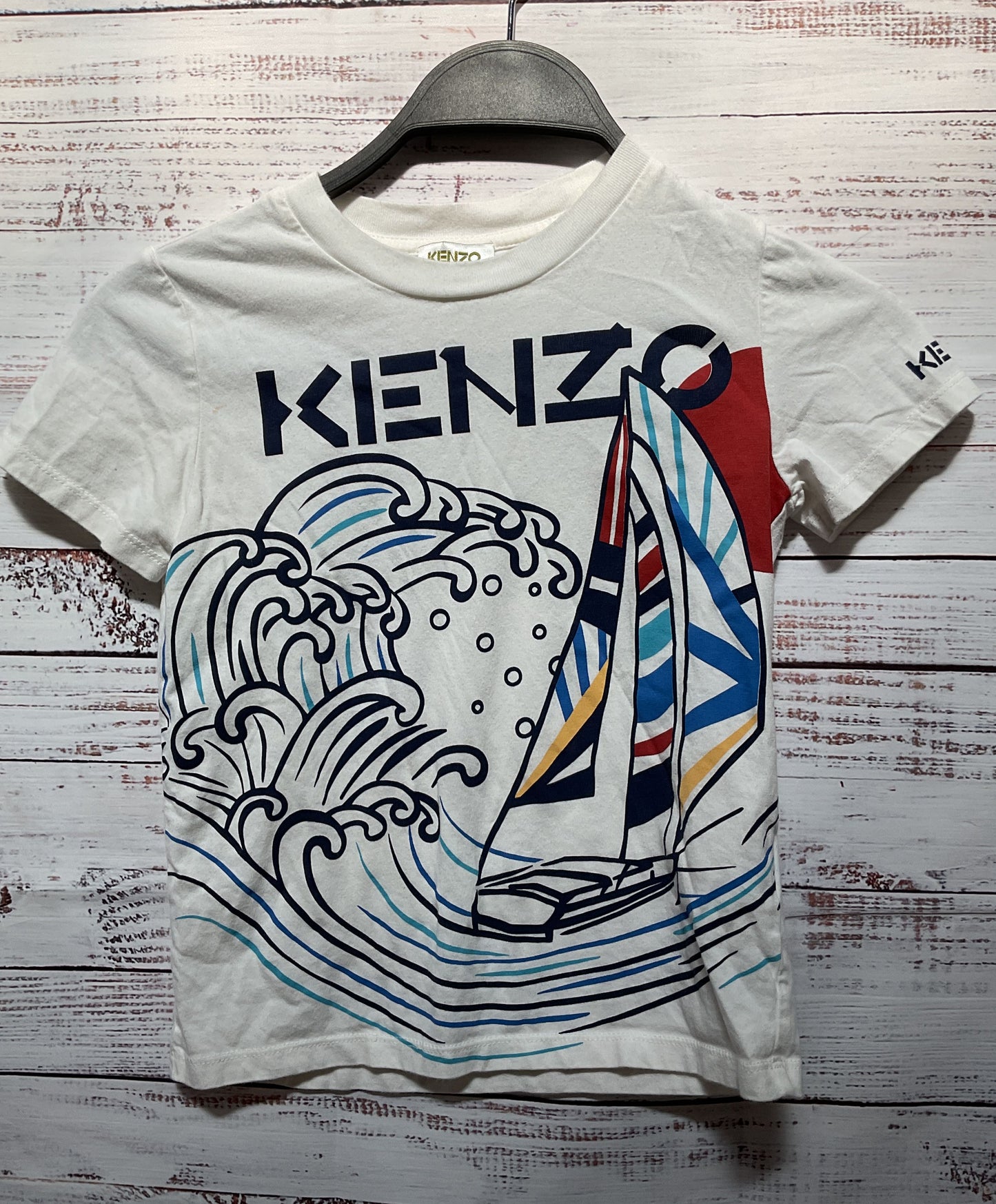 Kenzo Kids The Great Blue Wave Graphic Print T Shirt White 6