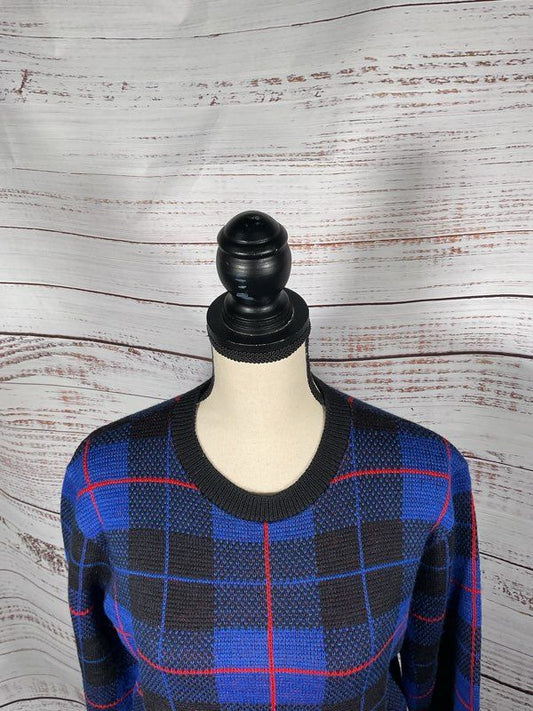 Vintage Pendleton Woolen Mills Virgin Wool Plaid Blue Pullover Sweater - Size S