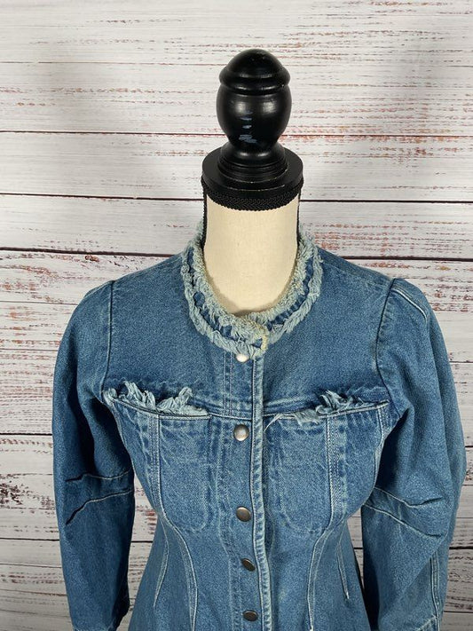 Women's SEA Denim Long Sleeve Dress Indigo Button Snap Size 00
