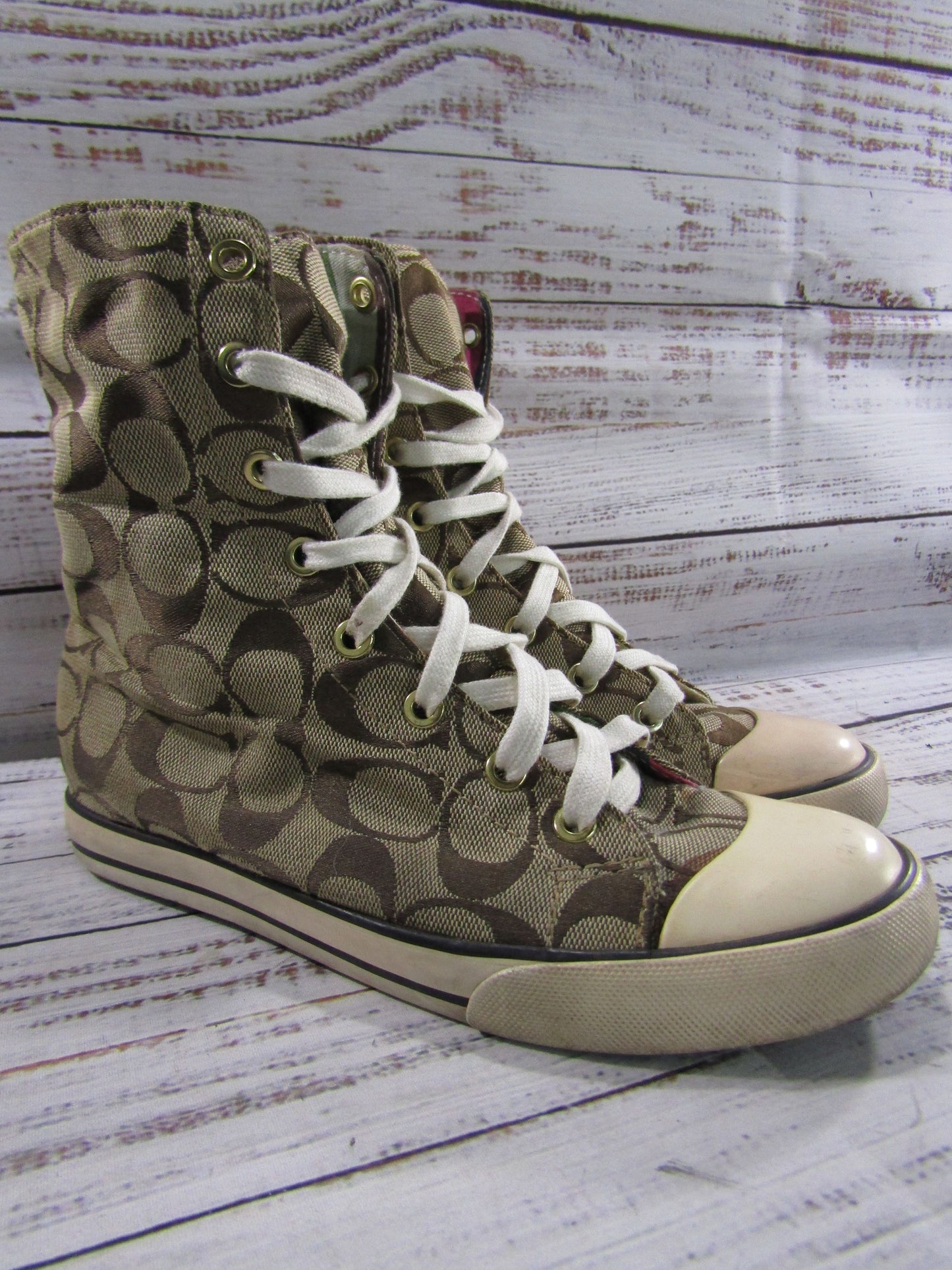 Coach Bonney Women's Brown Signature Monogram High Top Sneakers Size 6