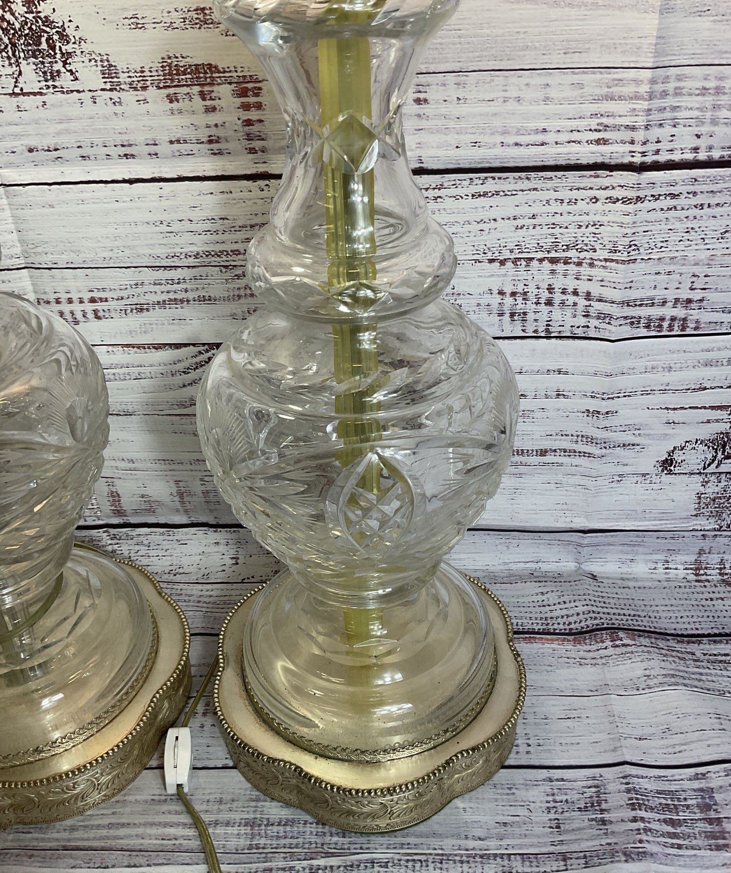 Pair of VTG. Mid Century Cut Crystal Table Lamps- 32" (NO SHADES)