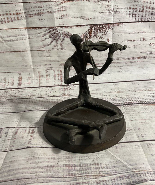 Cast Iron Violinist 6" Violin Player Brutalist Musician Figurine