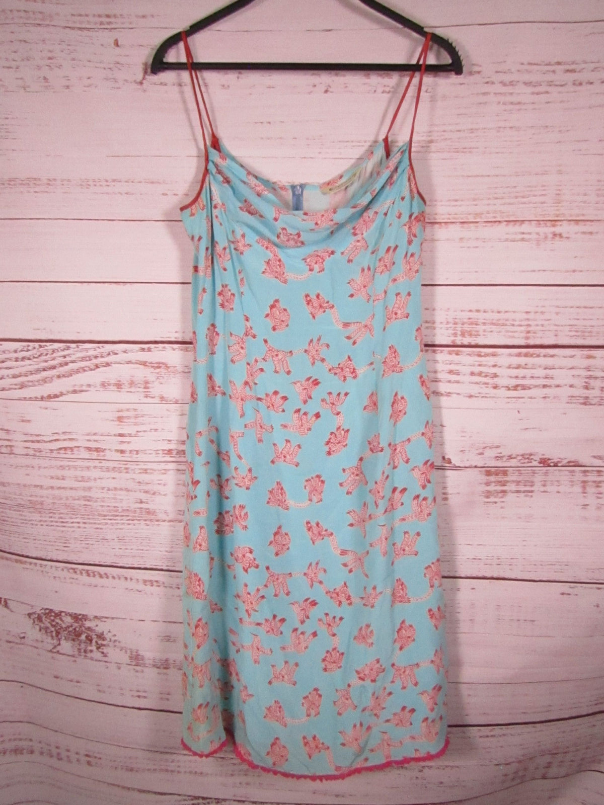 Georgina von Etzdorf Women's Blue Floral Silk Slip Dress Size M Made in England