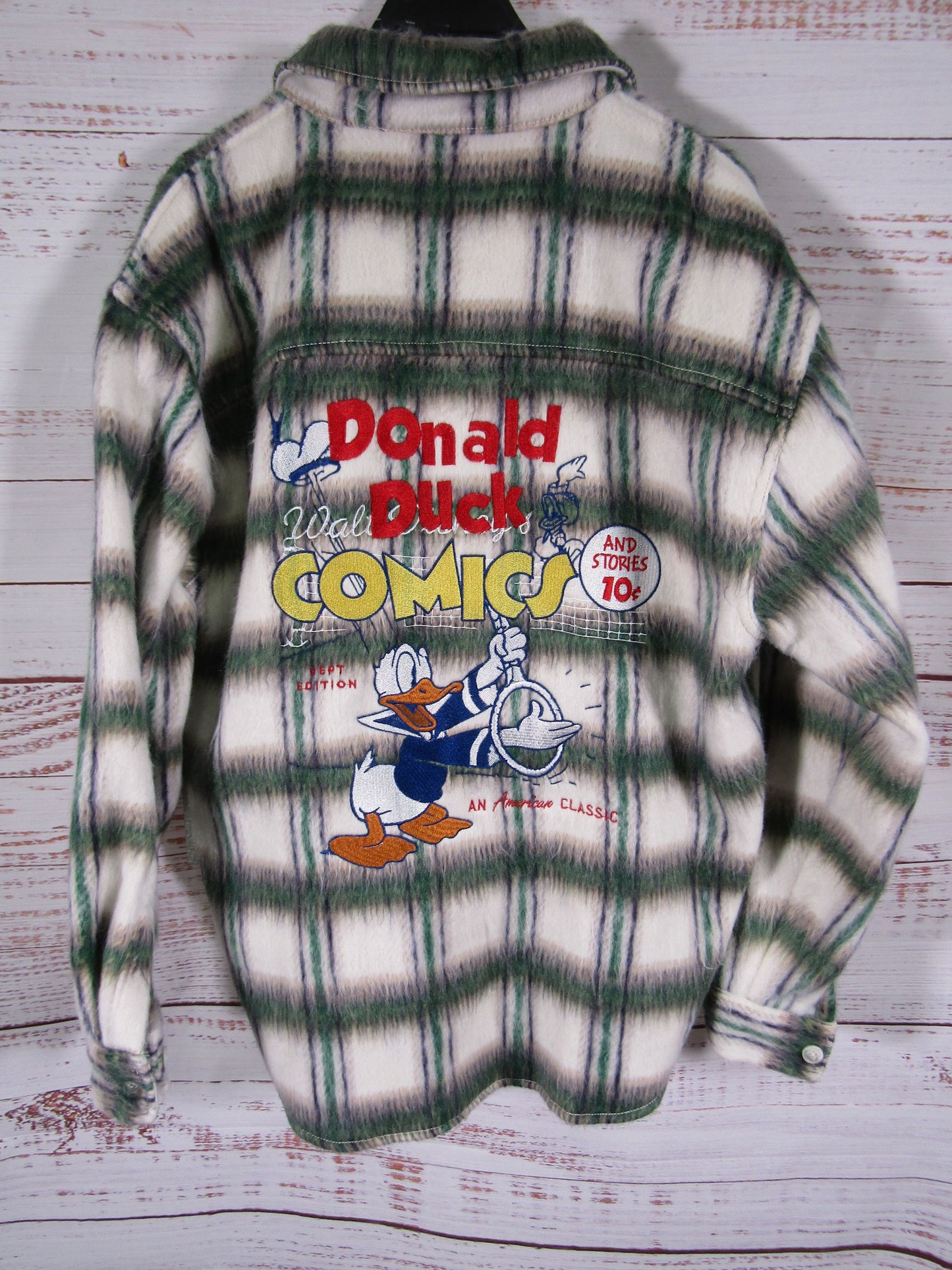 Forever 21 x Disney Donald Duck Embroidered Plaid Shirt Jacket Size M