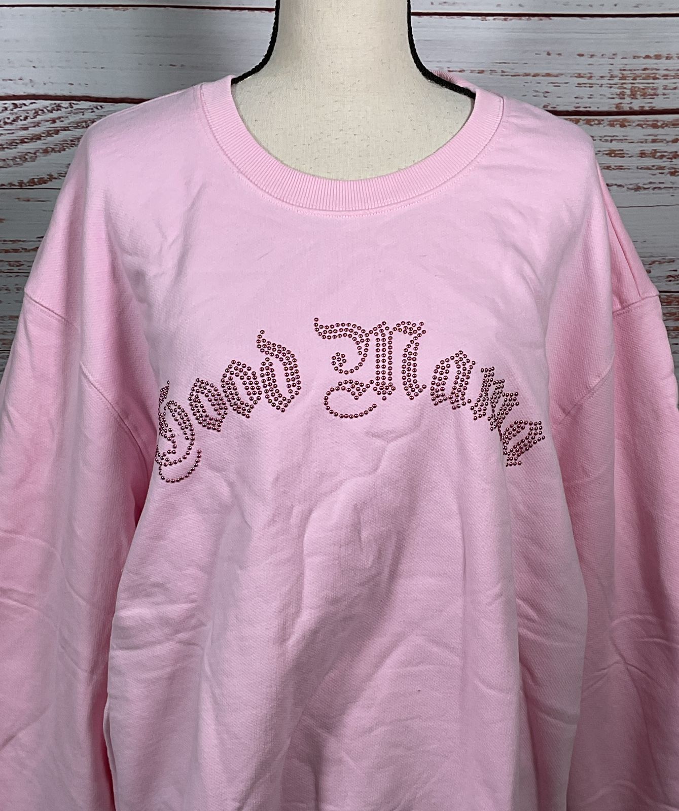 Good American Good Mama Oversized Faux Rhinestone Sweatshirt Pink Quartz 0
