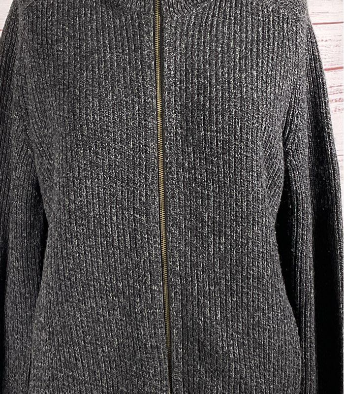 Theory Full Zip Ribbed Sweater Charcoal Gray XL