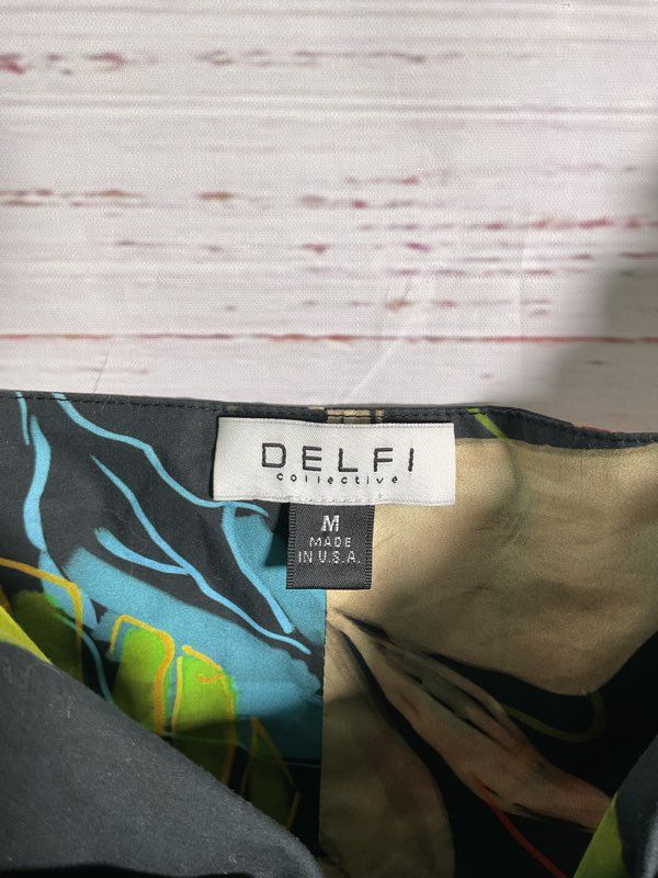 DELFI Collective Katy Dress Tropical Floral Cut Out Tie Front Pleated Size M
