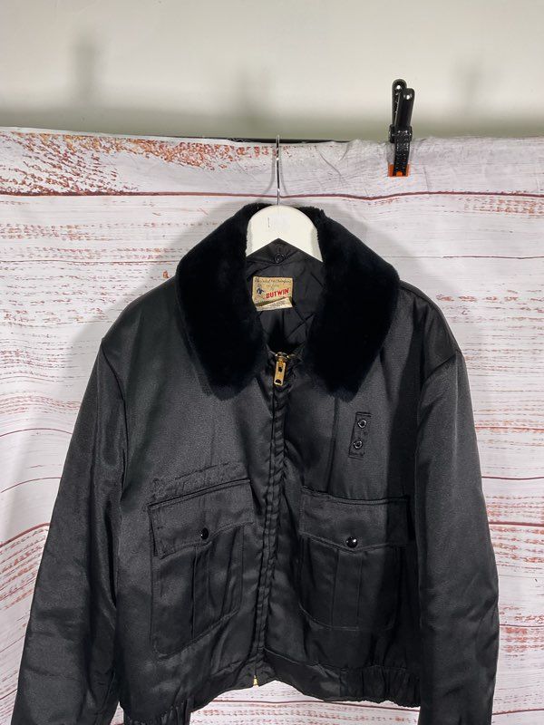 Butwin Jacket Size 48 USA Sheriff Police Bomber Faux Fur Collar Vintage Black