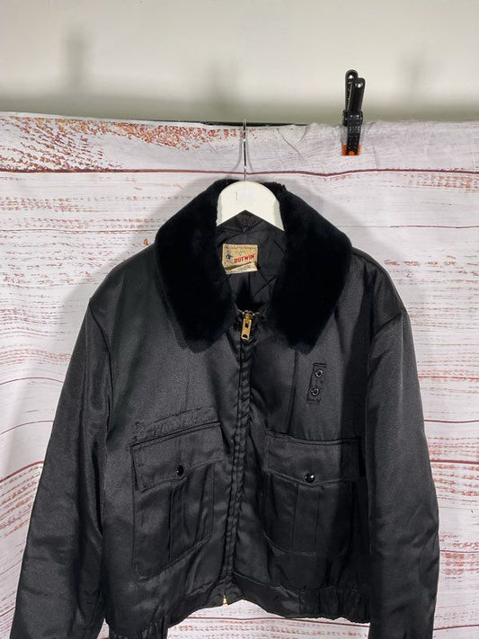 Butwin Jacket Size 48 USA Sheriff Police Bomber Faux Fur Collar Vintage Black
