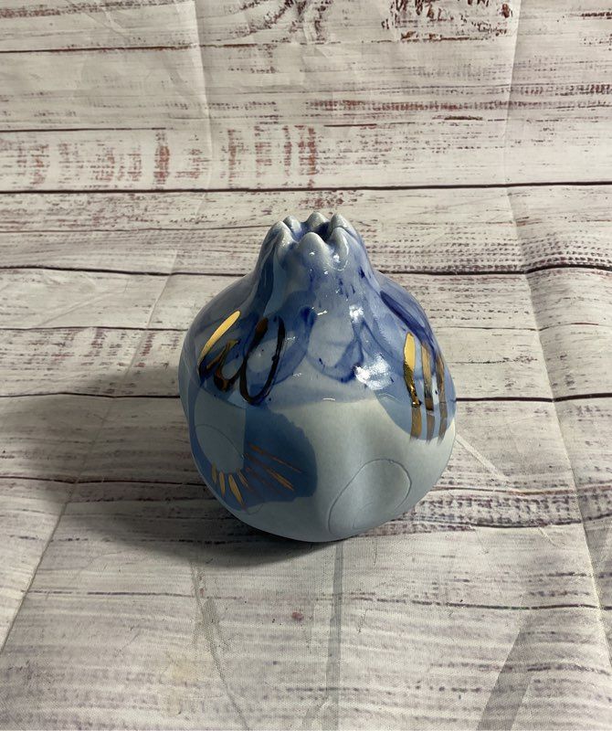 Decorative Ceramic Pomegranate Fruit Figurine Hand Painted Blue 4.5"