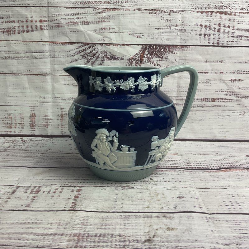 Copeland Late Spode Victorian Cobalt Blue Ceramic Jasperware 6" Pitcher