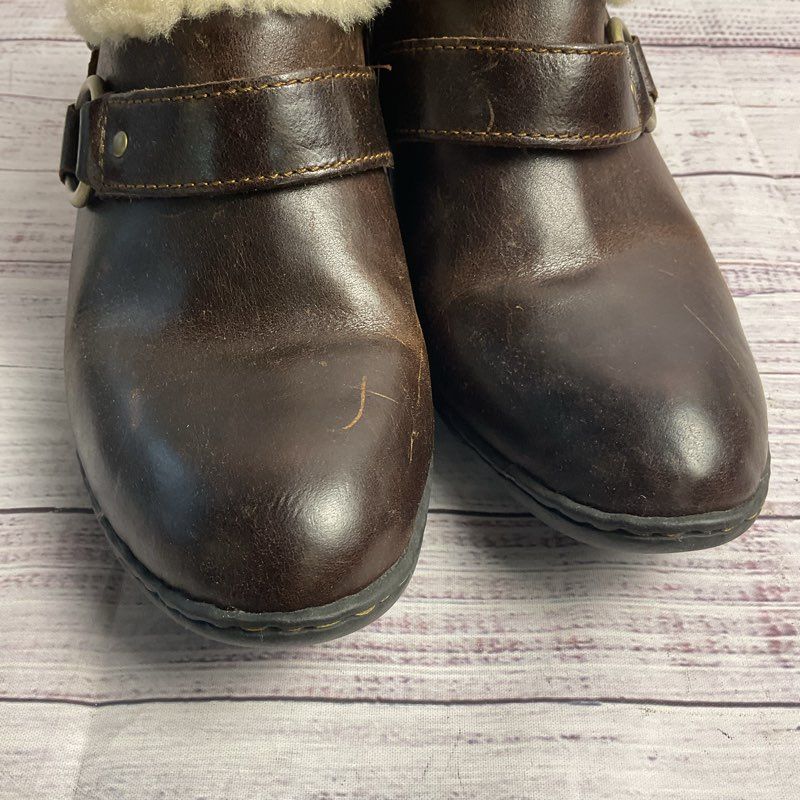 Born Cita Brown Leather Shearling Lined Pump Ankle Boot Women's Size 7 US