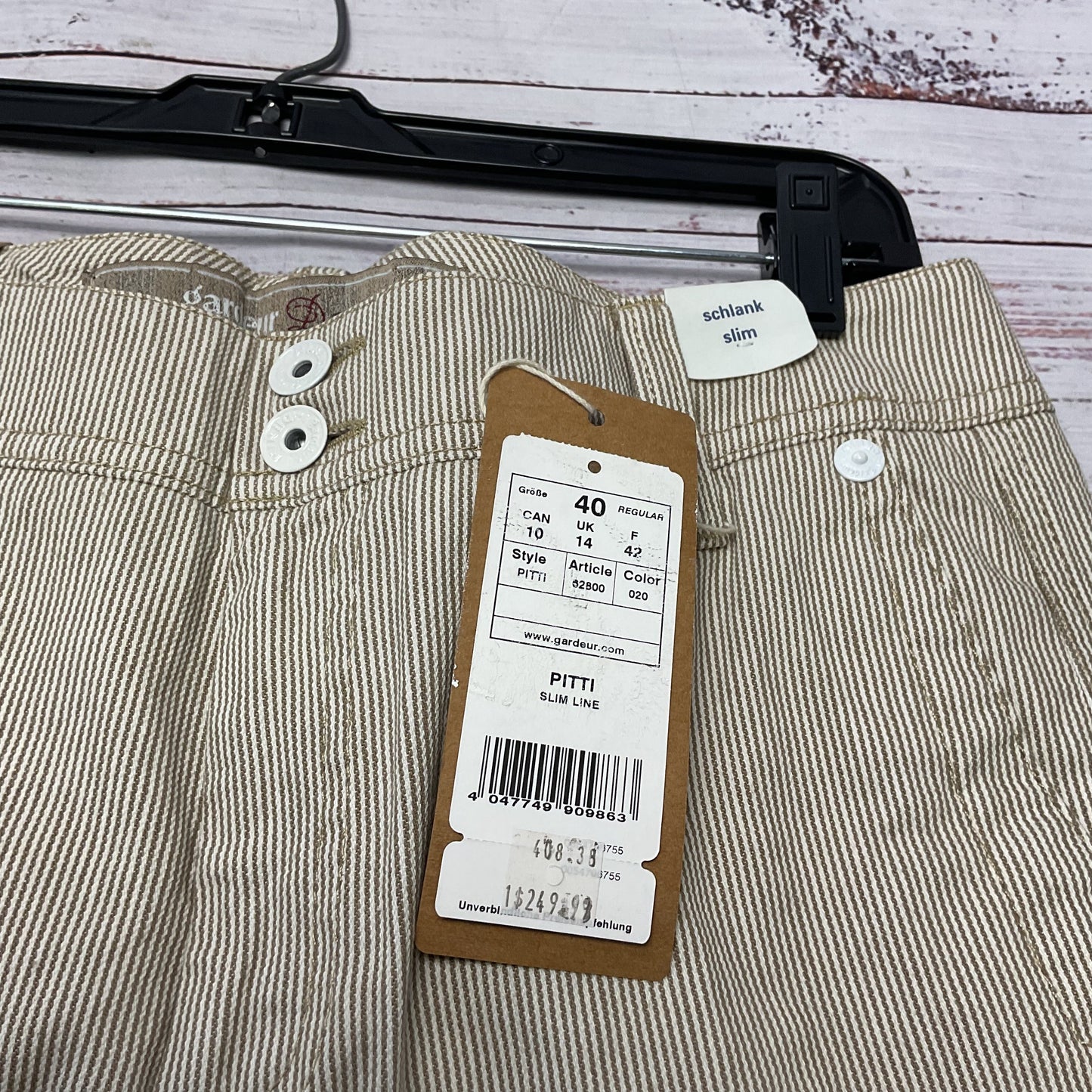 Gardeur Denim Brown White Stripe Slim Pants - Size 10 New
