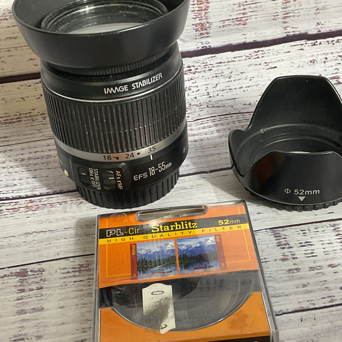 CANON Image Stabilizer EFS 18-55mm f3.5-5.6 IS Lens with 2 Len Hoods Filter Lens