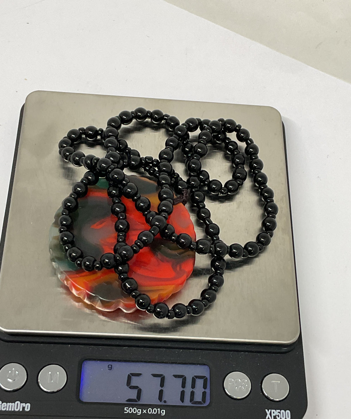 Carved Glass Pendant Necklace Black Beaded Necklace