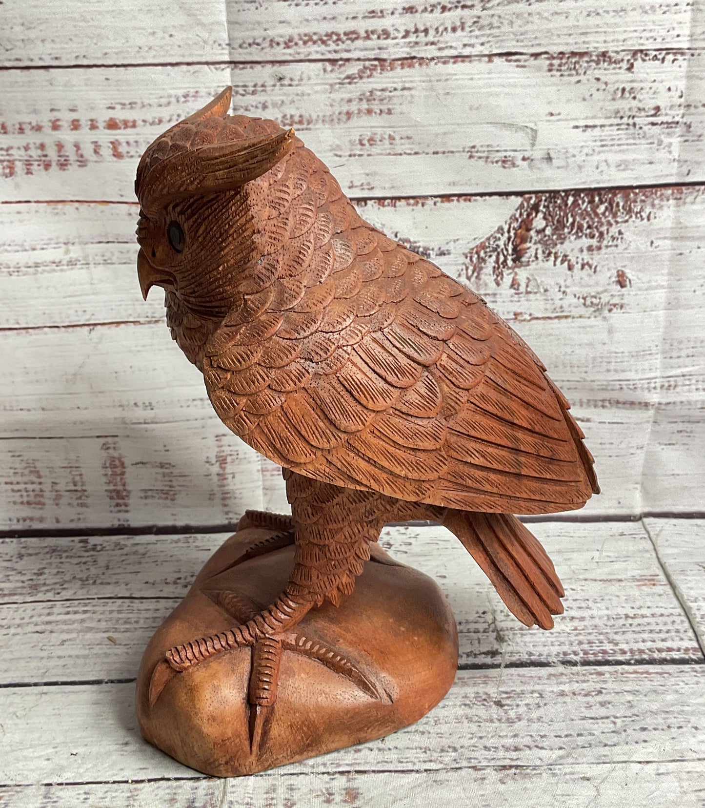 Hand Carved Wooden 8.5' Owl Brown