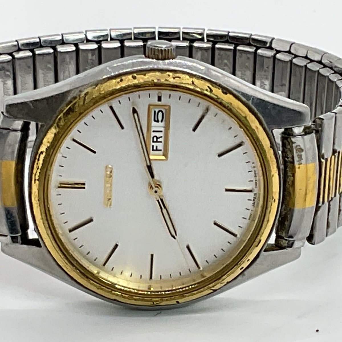 SEIKO TN43-9048 Men's Two Tone 37mm Day Date Round Speidel Band Watch