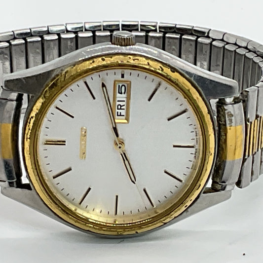 SEIKO TN43-9048 Men's Two Tone 37mm Day Date Round Speidel Band Watch