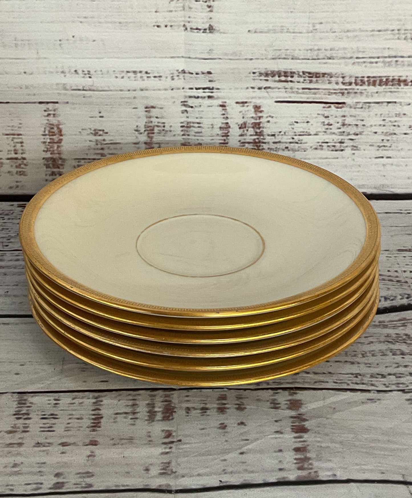 Lenox Bone China Tuxedo Saucer Plates Cream Gold