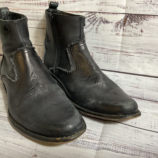 ROCKET DOG Men's Black Leather Frayed Edges Zip Up Ankle Boots- SZ 10