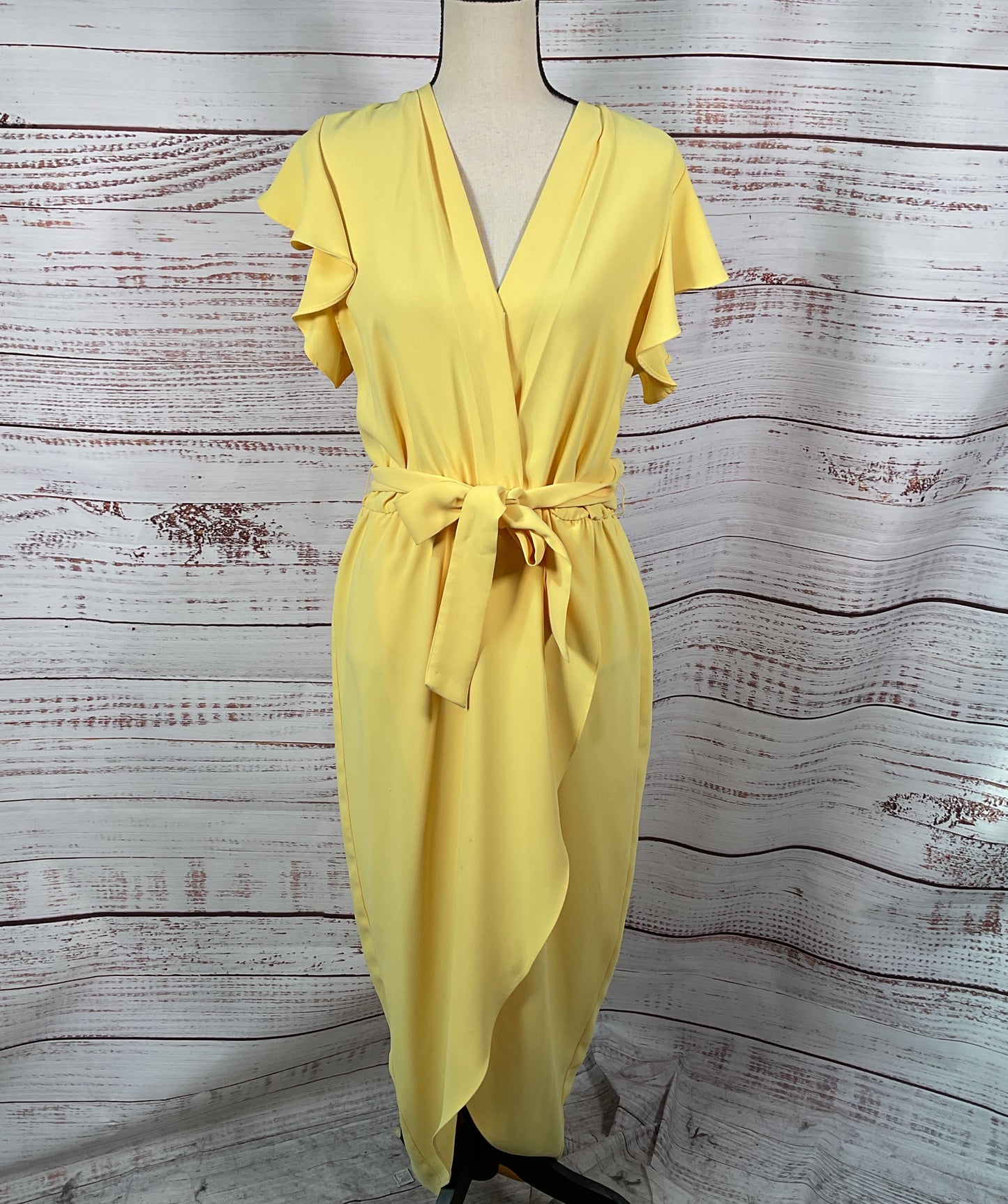 Amansa Uprichard Flutter Sleeve Long Dress Yellow L
