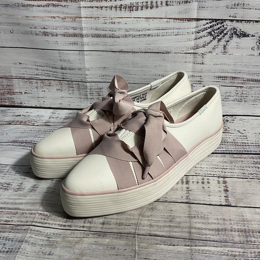 Keds Pointed Toe White Leather Pink Ribbon Platform Ballet Shoes Women's Size 7