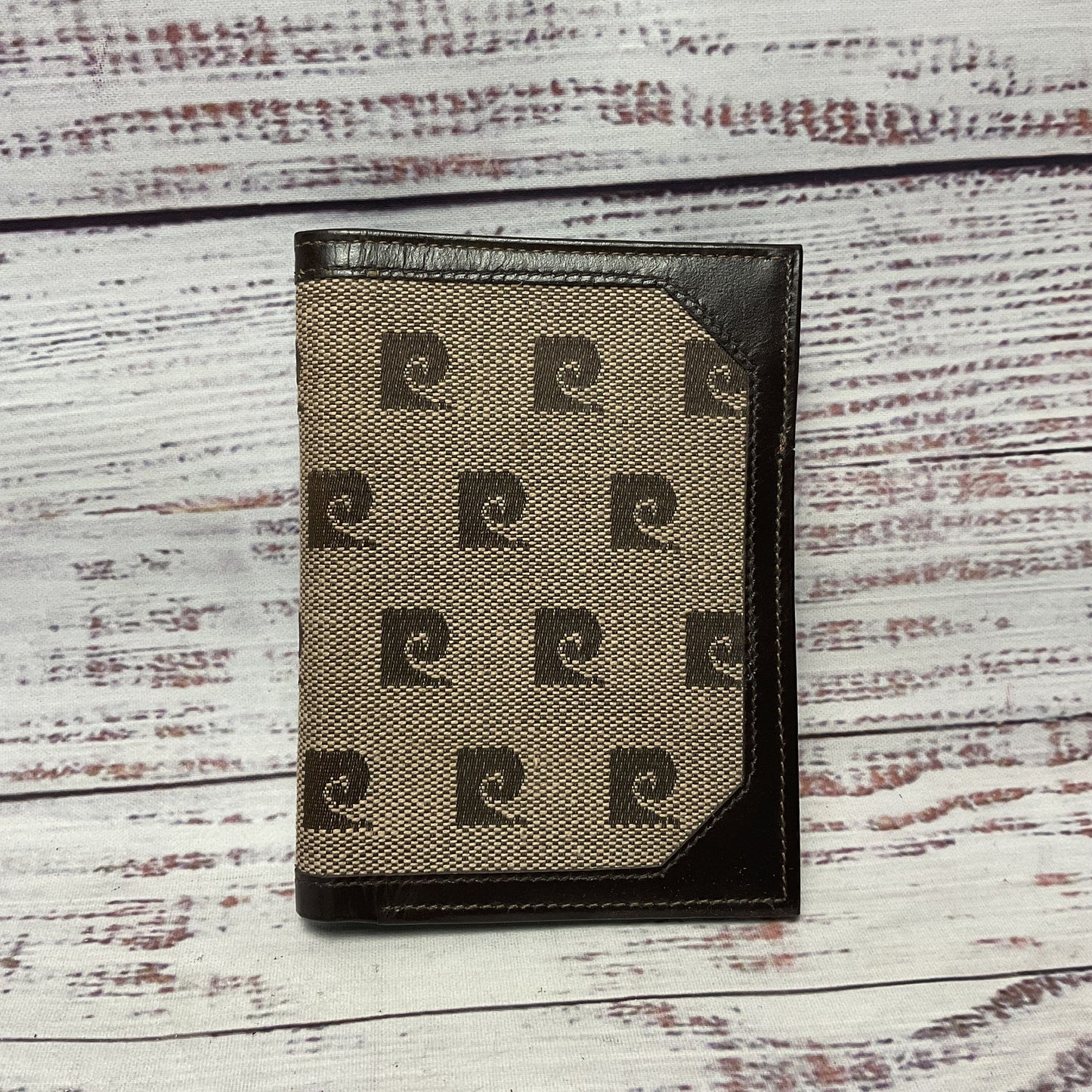 Pierre Cardin Brown Leather Beige Logo Bifold Wallet - Size 4.5x3.5