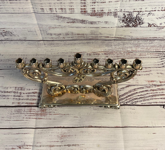 Traditional Scroll Brighton Silver Silver Plated Menorah