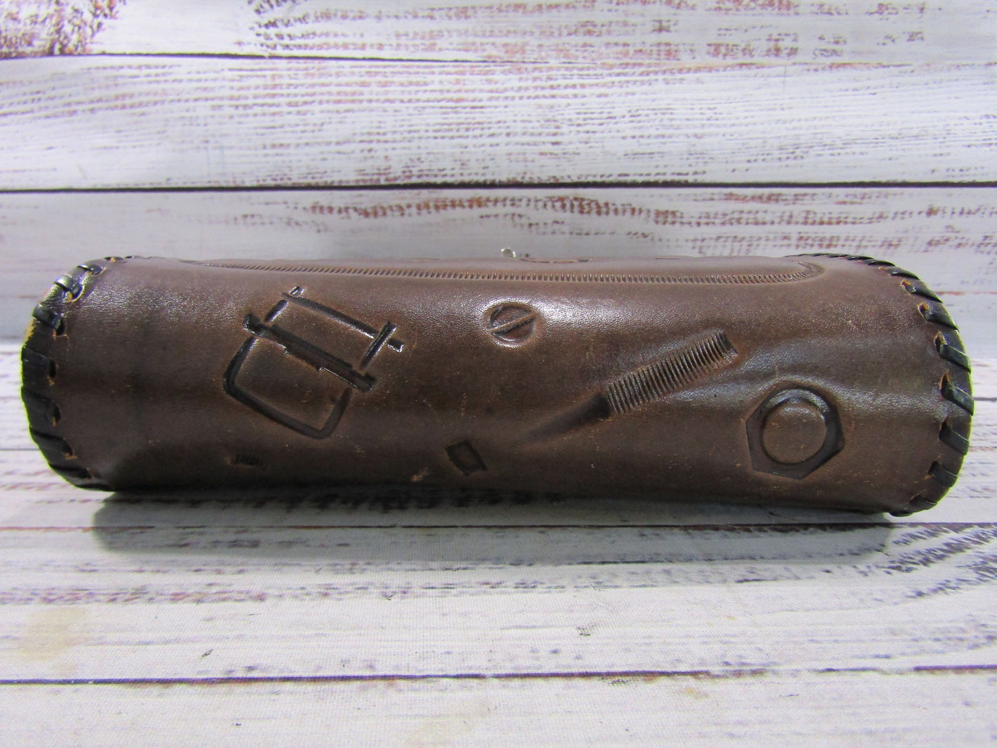 Vintage Artisan Handcrafted Leather Hardware & Tool Motif Clutch Bag