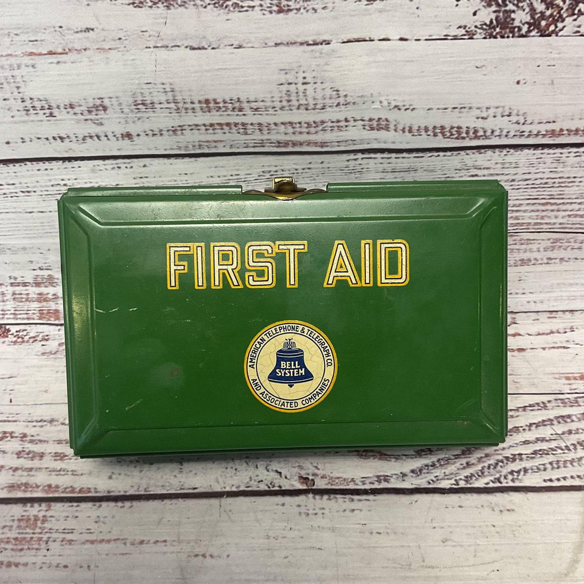 Bell System Green Metal First Aid Kit Box 1950s 1960s w/Contents