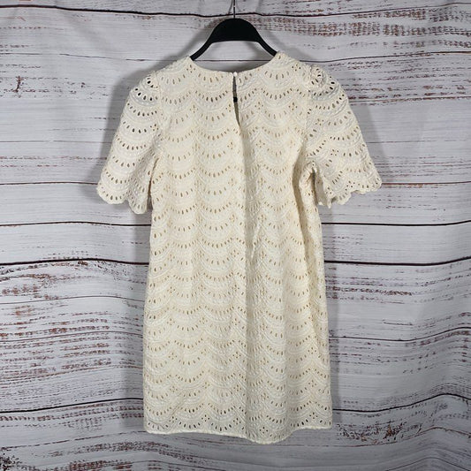 Sezane Tierra Ecru Lace Short Sleeve Crewneck Mini Cottagecore Dress Sz 34